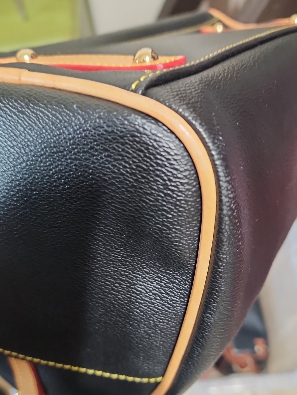 Dooney & Bourke Black Pebbled Leather Olivia Satchel Tan Handles - Picture 10 of 11